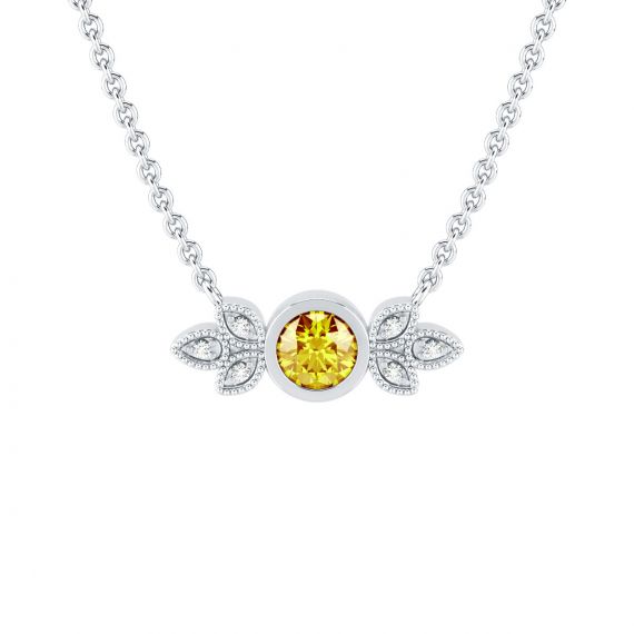 Collier Original Femme Tiana en Or Blanc 18 cts Citrine et Diamant 1