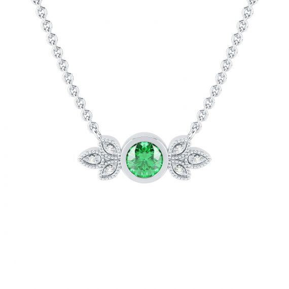 Collier Original Femme Tiana en Or Blanc 18 cts Emeraude et Diamant 1