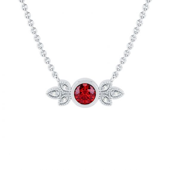 Collier Original Femme Tiana en Or Blanc 18 cts Grenat et Diamant 1