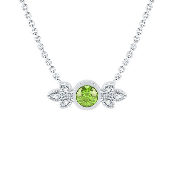 Collier Original Femme Tiana en Or Blanc 18 cts Peridot et Diamant 1