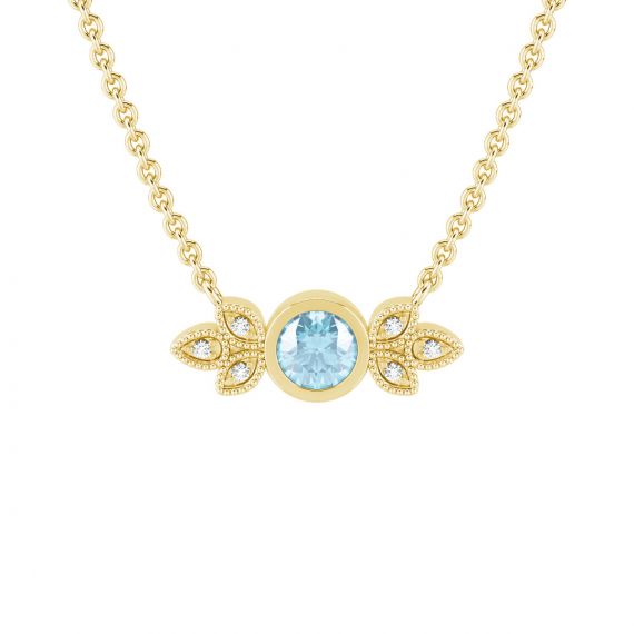 Collier Original Femme Tiana en Or Jaune 18 cts Aigue Marine et Diamant 1