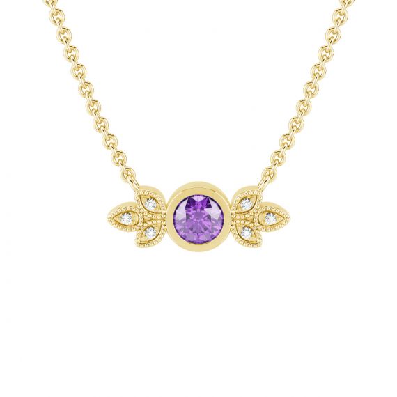 Collier Original Femme Tiana en Or Jaune 18 cts Améthyste et Diamant 1