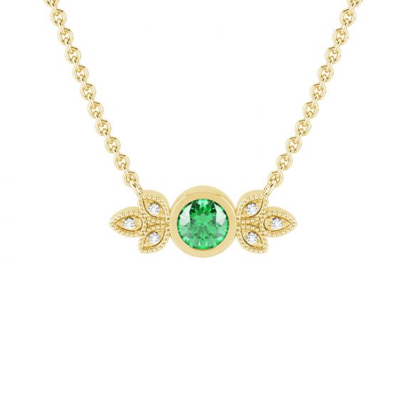 Collier Original Femme Tiana en Or Jaune 18 cts Emeraude et Diamant 1