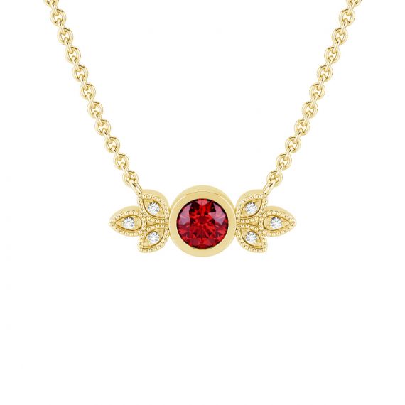 Collier Original Femme Tiana en Or Jaune 18 cts Grenat et Diamant 1