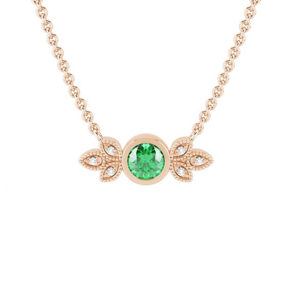 Collier Original Femme Tiana en Or Rose 18 cts Emeraude et Diamant 1