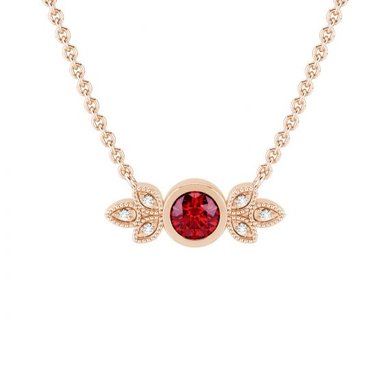Collier Original Femme Tiana en Or Rose 18 cts Grenat et Diamant 1