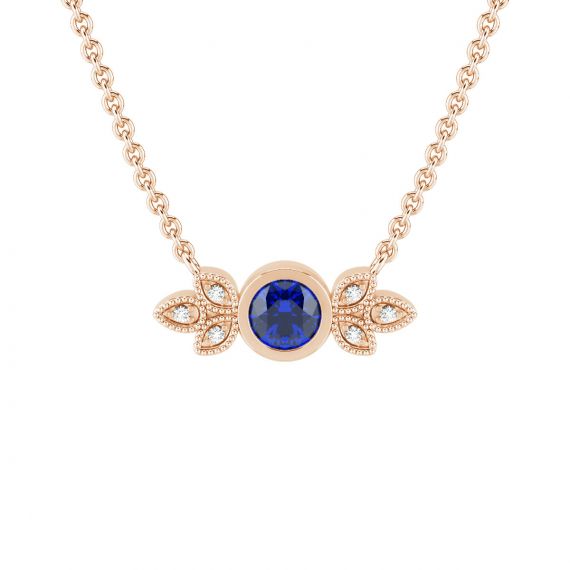 Collier Original Femme Tiana en Or Rose 18 cts Saphir et Diamant 1