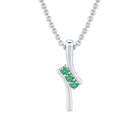 Pendentif Trilogie en Or Blanc 18 cts, Emeraudes 1